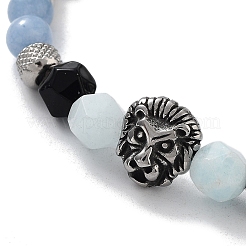 Pulseras de cuentas de piedras preciosas mixtas sintéticas y naturales con cabeza de león y cierres de pinza de langosta de acero inoxidable 201&nbsp;BJEW-Q334-11