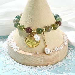 Indien perles naturelles rondes en agate s'étendent bracelets&nbsp;BJEW-JB14145-02