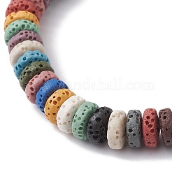 Braccialetti elastici con perline di roccia lavica naturale colorata tinta&nbsp;BJEW-JB10052-02