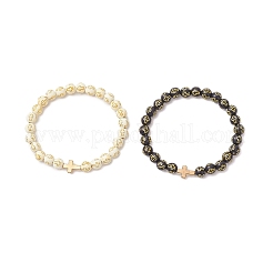 2 bracelet extensible en perles rondes acryliques plaquées 2 couleurs pour hommes et femmes&nbsp;BJEW-JB12080