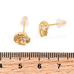 Ohrstecker aus Messing mit Mikropavé und klaren Zirkonia im Mond-Design&nbsp;EJEW-C158-10G