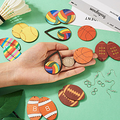 DIY Sportbälle Holz & Messing Ohrhänger Schmuckherstellungssets&nbsp;DIY-TA0010-47