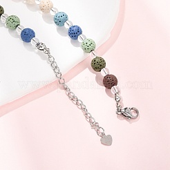 Colliers de perles rondes en pierre de lave naturelle chakra&nbsp;GG-CBA922D-05B