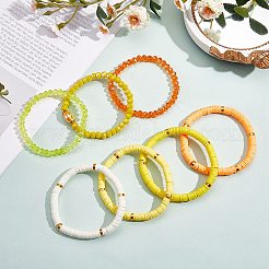 7 pièces 7 style fait à la main en argile polymère heishi surfeur ensemble de bracelets extensibles&nbsp;BJEW-SW00073-02