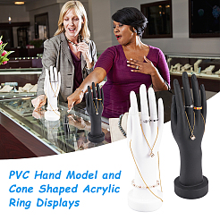 4 Stück 2 Stile PVC-Handmodell und kegelförmige Acrylring-Ausstellungsständers&nbsp;ODIS-PH0001-31