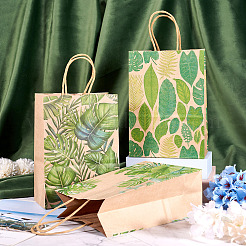 6 Stück 3 Arten rechteckige Papiertaschen mit Blattdruck und Griffen&nbsp;CARB-TA0001-10