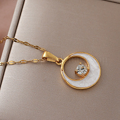 Collares vintage con colgante de luna de resina y acero inoxidable 304 con vidrio transparente para mujer.&nbsp;LS-IK8705