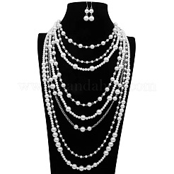 Set di collane multistrato con perle finte in plastica e orecchini pendenti per donna&nbsp;FS-WGA81C6-01