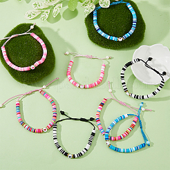 4 Set 4-farbiges Polymer Clay Heishi Surfer geflochtenes Perlenarmband-Set&nbsp;BJEW-FI0001-68
