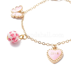 Braccialetto con ciondoli smaltati in lega smaltata a forma di farfalla con cuore e parola d'amore con perline in resina&nbsp;BJEW-JB08677