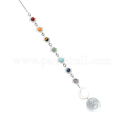 Perline chakra in pietre preziose naturali e acchiappasole in ottone a forma di sole e luna&nbsp;HJEW-JM04995-02