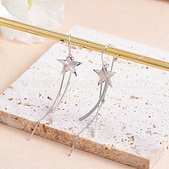 Boucles d'oreilles pendantes en argent sterling plaqué rhodium anti-ternissement avec 925 étoile et pampille en chaîne&nbsp;JE1043A
