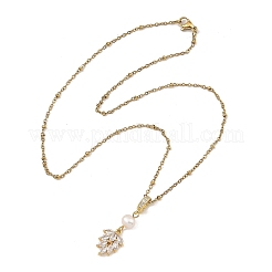 Anhänger in Blattform aus Messing mit Zirkonia-Pavé&nbsp;NJEW-JN06534