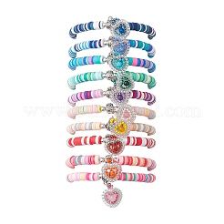 Bracelets à breloques en forme de cœur avec pierres précieuses naturelles et perles de rocaille Miyuki&nbsp;BJEW-MZ00084