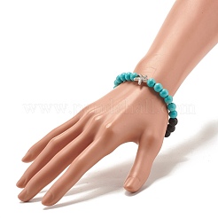 Bracciale elastico rotondo in turchese sintetico e roccia lavica naturale&nbsp;BJEW-JB07470-05