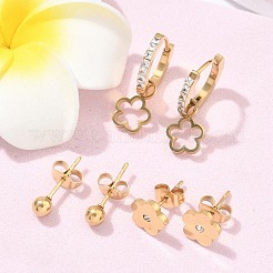 304 Edelstahl Strass Blume & Runde Ohrring-Sets&nbsp;EJEW-Z098-12G