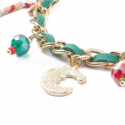 Braccialetto natalizio in lega di bastoncini di zucchero e renne e luna con perline di vetro&nbsp;BJEW-TA00090-01
