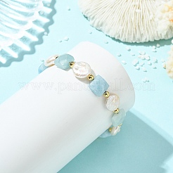 Braccialetti da donna con perline di acquamarina naturale e perle keshi.&nbsp;BJEW-JB14007-03