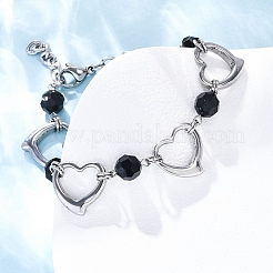 201 Edelstahl-Herzgliederkettenarmbänder&nbsp;BJEW-B078-177P-01