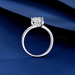 Anillos de dedo de moissanita de plata esterlina chapados en rodio redondos planos para mujer&nbsp;WG84544-15