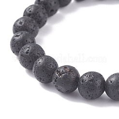 Rundes Stretch-Armband aus natürlichem Lavagestein mit bösem Blick&nbsp;BJEW-JB07838