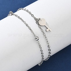 Braccialetti con ciondolo a forma di chiave in acciaio inossidabile 304&nbsp;BJEW-M097-01B-P