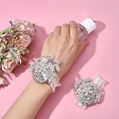 Corsage de poignet en tissu de soie et alliage de zinc avec strass en cristal&nbsp;AJEW-WH0314-928