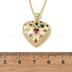 Collana da donna con ciondolo a cuore in ottone con pavé di zirconi rosa e catena a maglia barbazzale.&nbsp;NJEW-JN06484-01