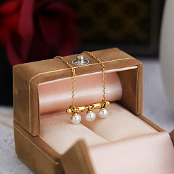 Collier pour femme avec pendentif barre horizontale en acier inoxydable 304 et trois perles de verre rondes. Chaîne câble.&nbsp;WG28E74-01