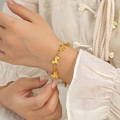 Braccialetti da donna in acciaio inossidabile 304 con maglie a forma di gatto e cervo e ciondoli a goccia.&nbsp;WGC6CDE-02