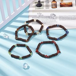 Bracelet extensible en pierres précieuses naturelles et perles de noix de coco pour femme&nbsp;BJEW-JB08407
