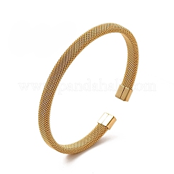 Offener Armreif aus 304 Edelstahl mit flachem Maschenmuster und Kette für Damen&nbsp;BJEW-C033-09
