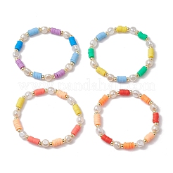 4 bracelet extensible en perles rondes plates en argile polymère de 4 couleurs pour femmes&nbsp;BJEW-JB11647