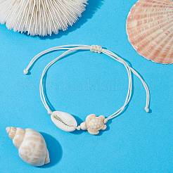 Bracciale con perline intrecciate con tartaruga turchese sintetica e conchiglia naturale&nbsp;BJEW-JB09814-02