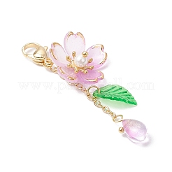 Decorazione pendente a goccia in vetro e fiore in acrilico&nbsp;HJEW-TA00340