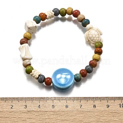 Bracelets extensibles en perles de porcelaine faites à la main et en perles de howlite synthétiques pour femmes&nbsp;LS-BJEW-D307-01E