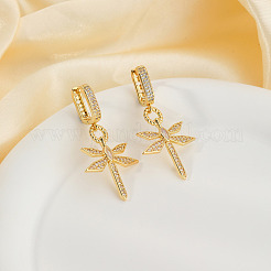 Elegantes pendientes de aro de libélula con circonitas cúbicas transparentes de latón&nbsp;FN5869-1