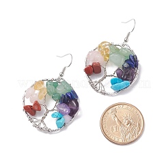Anello intrecciato con pietre preziose miste naturali e sintetiche con orecchini pendenti albero della vita&nbsp;EJEW-JE04881-01