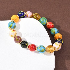 Handgefertigte Stretch-Armbänder aus Bunte Malerei-Perlen für Damen&nbsp;BJEW-B164-01
