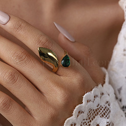 Offene Manschettenringe aus Edelstahl 304 mit grünem Zirkonia-Pavé für Damen&nbsp;WG54226-01
