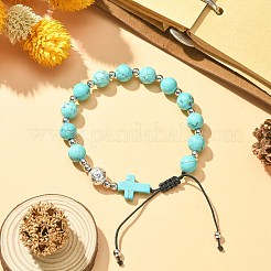 Braccialetti con perline sintetiche intrecciate rotonde e incrociate di turchese&nbsp;BJEW-TA00321-02