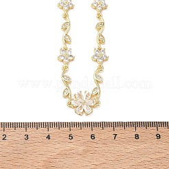 Halsketten mit Blumenanhänger aus Messing mit Zirkonia-Pavé&nbsp;NJEW-C121-04D-01G