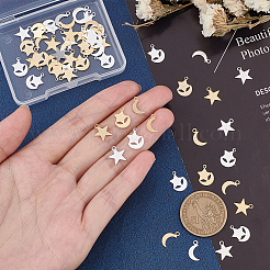 60 Stück Messing-Anhänger im 3er-Stil mit Mond und Stern&nbsp;KK-PH0039-79