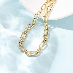 Ovale und büroklammerartige Gliederarmbänder aus Messing mit Mikropavé-Fassung aus Zirkonia für Damen&nbsp;BJEW-D458-02G-02