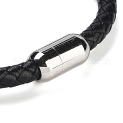 Pulseras de cordón de cuero trenzado con cuentas redondas redondas de prehnita natural para hombres y mujeres&nbsp;BJEW-A009-11P-08