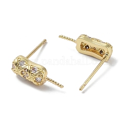 Orecchini a bottone in ottone con zirconi cubici a forma di rombo&nbsp;KK-B087-06G