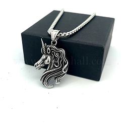 Colliers pendentifs licorne vintage en acier inoxydable 304 pour femmes&nbsp;GP0684