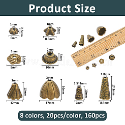 160 pièce 8 styles de cônes et capuchons de perles en alliage&nbsp;FIND-FH0017-48