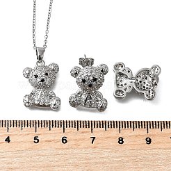 Bär Messing Micro Pave Zirkonia Ohrstecker & Anhänger Halsketten Sets&nbsp;SJEW-Z002-01P