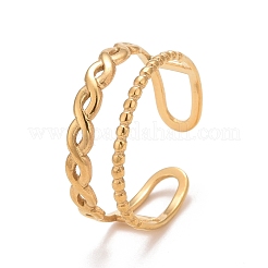 Anillo de puño abierto de doble línea de acero inoxidable 304 con revestimiento iónico (IP) para mujer&nbsp;RJEW-A005-28G